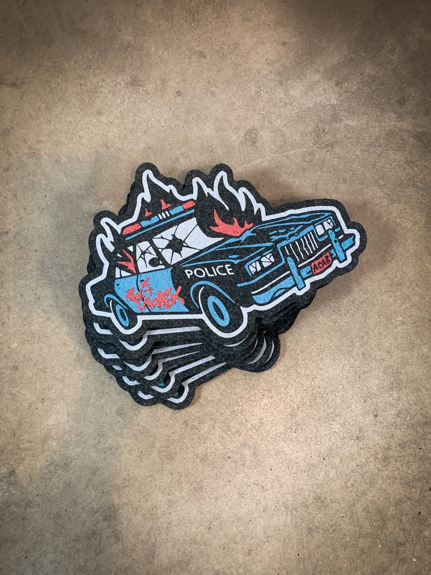 Burning Cop Car Mood Mat